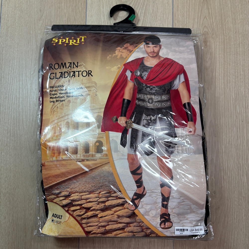 Spirit Halloween Roman Gladiator Adult Costume Large Tunic Cape Chest Piece Set
